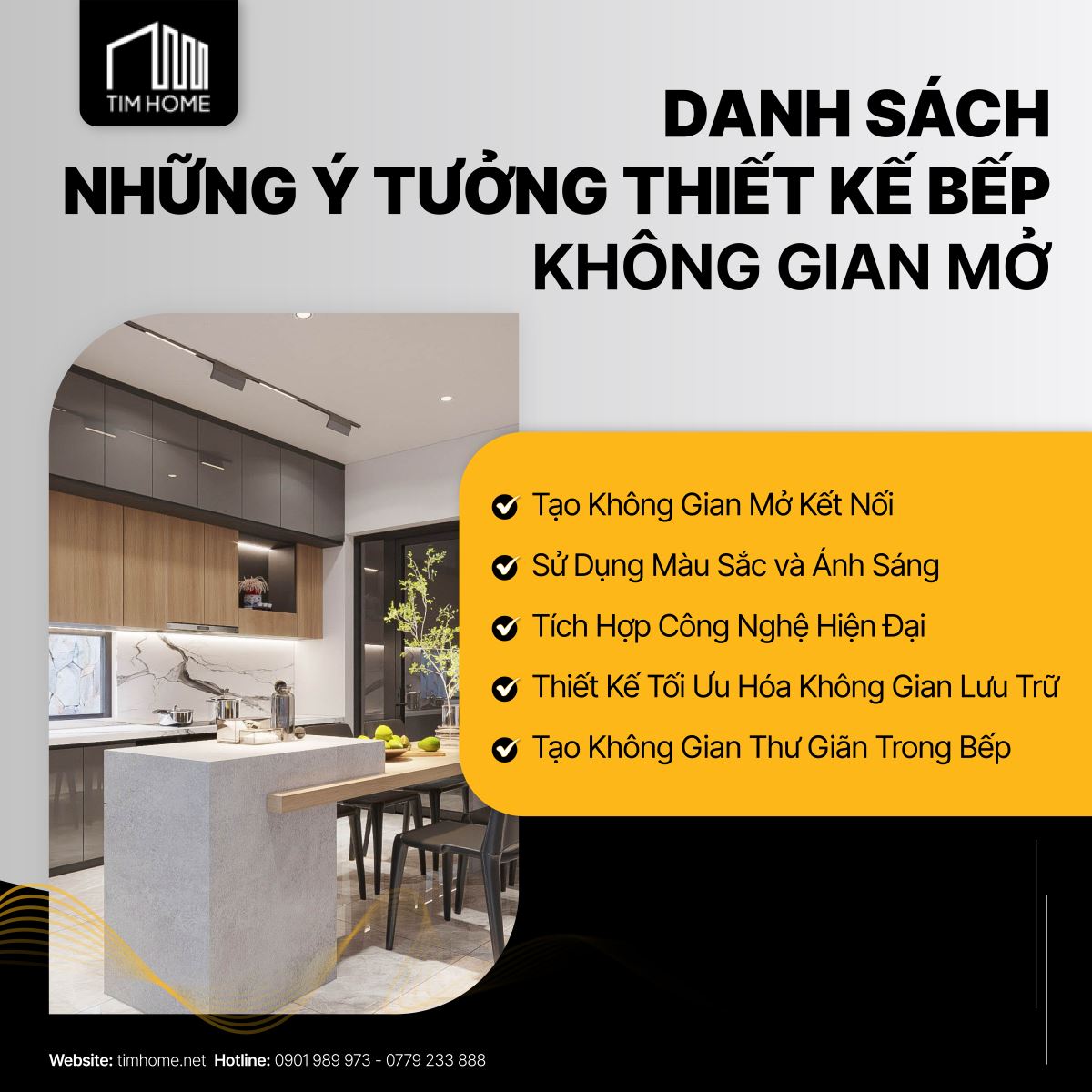 Danh sách những ý tưởng thiết kế bếp không gian mở